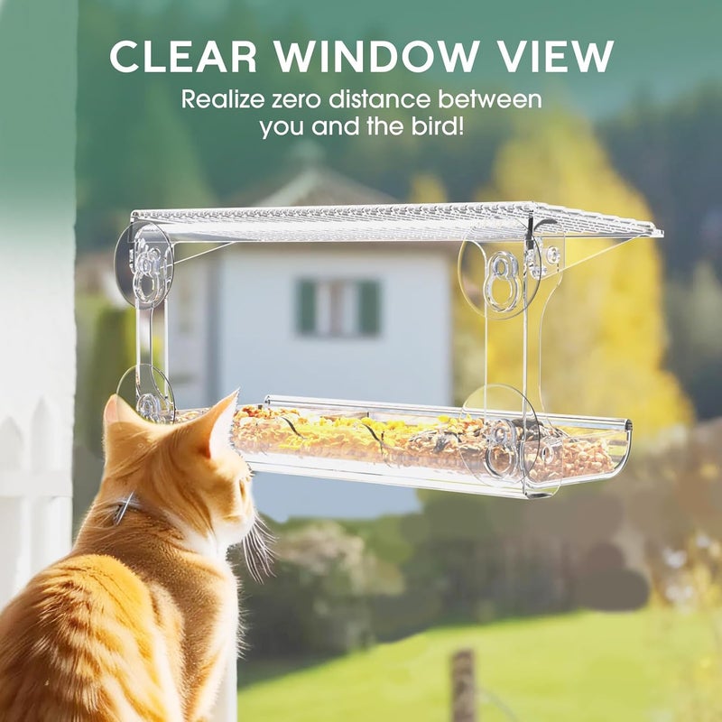 SUNALLY Window Bird Feeder for Outdoors, Clear Bird Feeders Window Mounted with Strong Suction Cups, Transparent Birds House Outside Wild Watching for Garden, Yard, Elderly Kids Viewing - Image 5